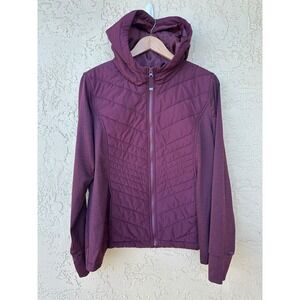 Hooded Quilted Zip Jacket Womens XL Athleisure Cozy Casual Layering